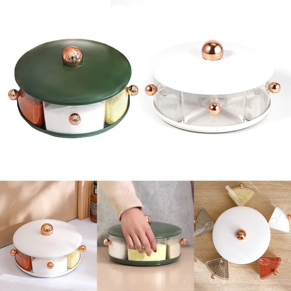 Seasoning Jar, Rotating Seasoning Box Five Grid Storage Box, Turntable Spice Organizers
