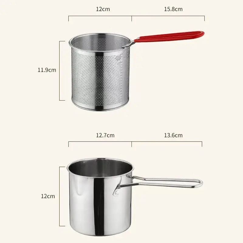 Kitchen Deep Frying Pot, Stainless Steel Kitchen Fryer With Strainer, Multipurpose Fries Fryer Chicken  Deep Frying Pot, Oil Residue Filtration Mesh Colander, Household Fryer with Filter Tempura Frying Pot, Steel Home Fryer Filter Utensil