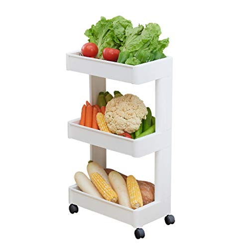 Three Layer Storage Cart, Rotating Wheels Kitchen Bathroom Organizer, Three Layer Trolley, Hairdressing Trolley Rack Mobile Shelf