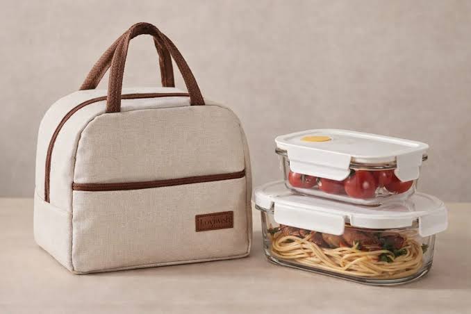 Insulated Lunch Bag with Glass Food Containers, Thermal Lunch Bag with Food Storage Containers,     Reusable Lunch Bag And Meal Prep Set