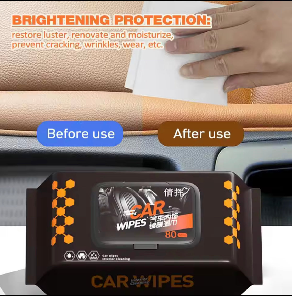 80pcs Dashboard Car Wipes, Vehicle Interior Wipe Tissues, Dust Removal Cleaning Car Wipes