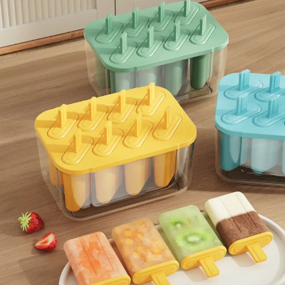8 Grid Ice Popsicle Molds, Silicone Ice Cream Mold with Cover, Home Ice Cream Mold,  Whiskey Cocktails Ice Cube Mold With Storage Box, Easy Release Popsicle Mold