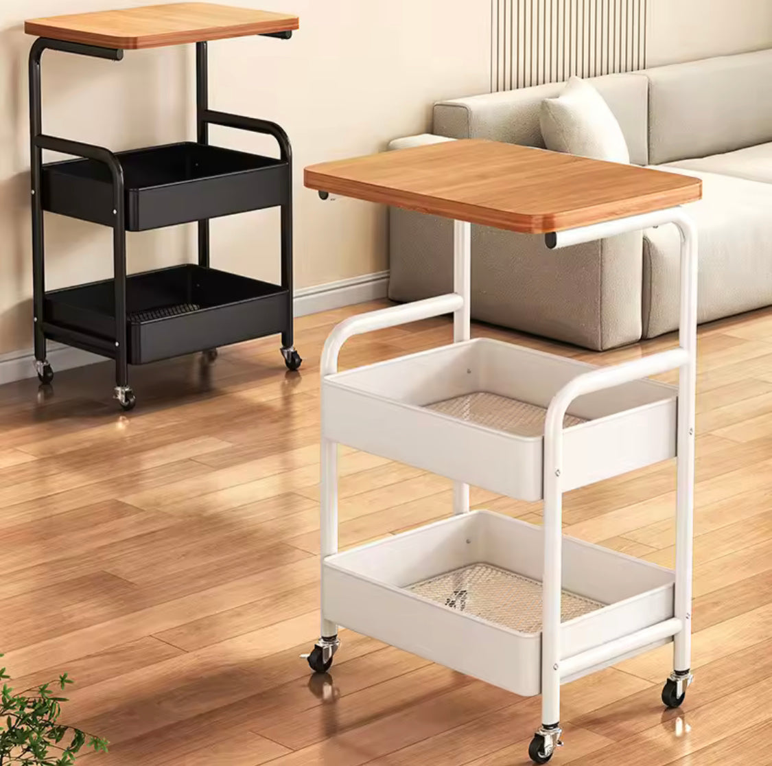 Movable Household Storage Cart, Household Multilayer Storage Rack With Wheels, Storage Rack With Table Board