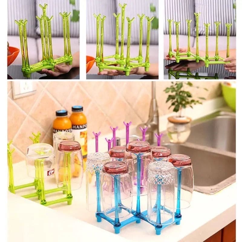 Foldable Glass Cup Holder, Acrylic Glass Stand Tree, Infant Toddler Feeding Glass Drying Rack, Water Mug Drainer Stand Tray, Retractable Cup Drying Rack, Simple Durable Water Mug Drainer Kitchen Organizer, Kitchen Countertop Drying Stand