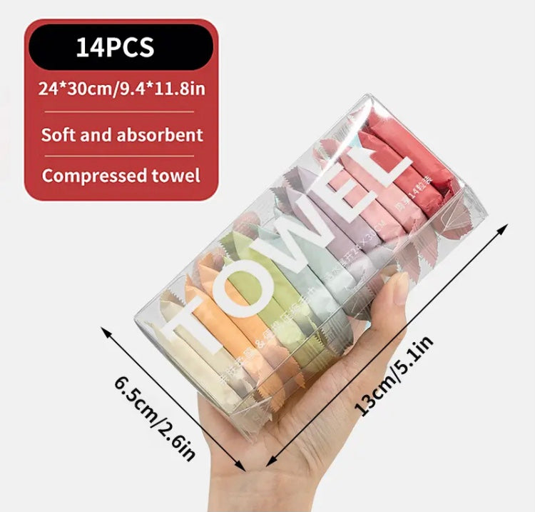 Set Of 14 Compressed Cleaning Towel, Disposable Face Towel, Portable Cotton Wipes Makeup Towel