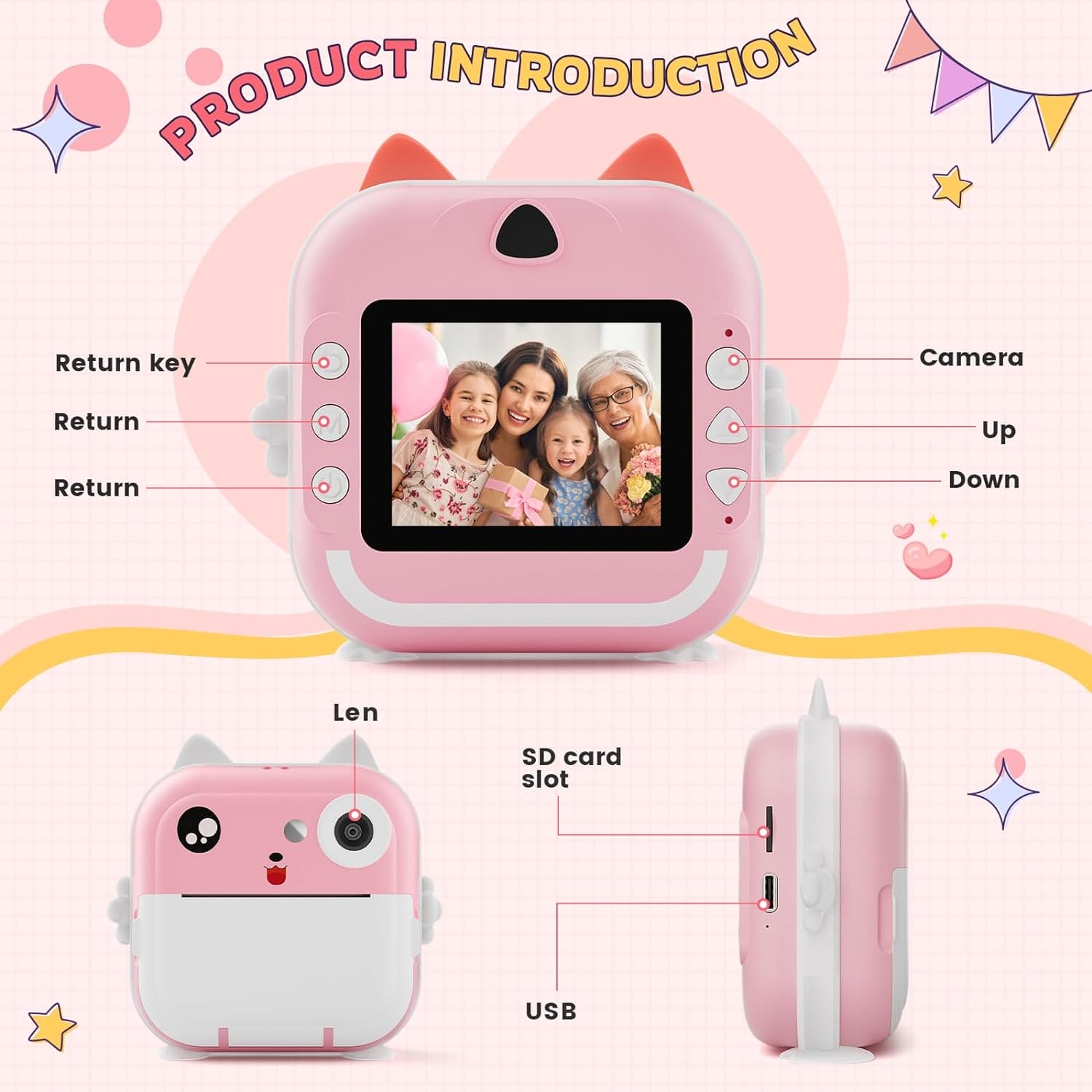 Cat Camera Printer, Children Instant Print Camera, Kids Photography Digital Photo Camera, 2-in-1 Portable Digital Camera, Pocket Printer With Thermal Paper Roll, Mini Bluetooth Photo Printer Camera