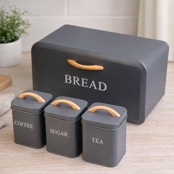 Set of 4 Nordic Bread Box & Canister Set, Modern Kitchen Bread Storage Set, Vintage Style Bread Storage Set, Home Essentials Bread Bin Set