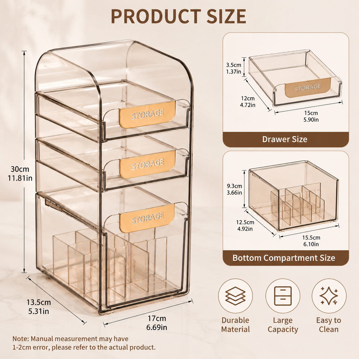 Acrylic Makeup Organizer with 3 Drawers, Transparent Cosmetic Storage Box With Lipstick Holder, Multi Layer Makeup Organizer Cosmetics & Skincare