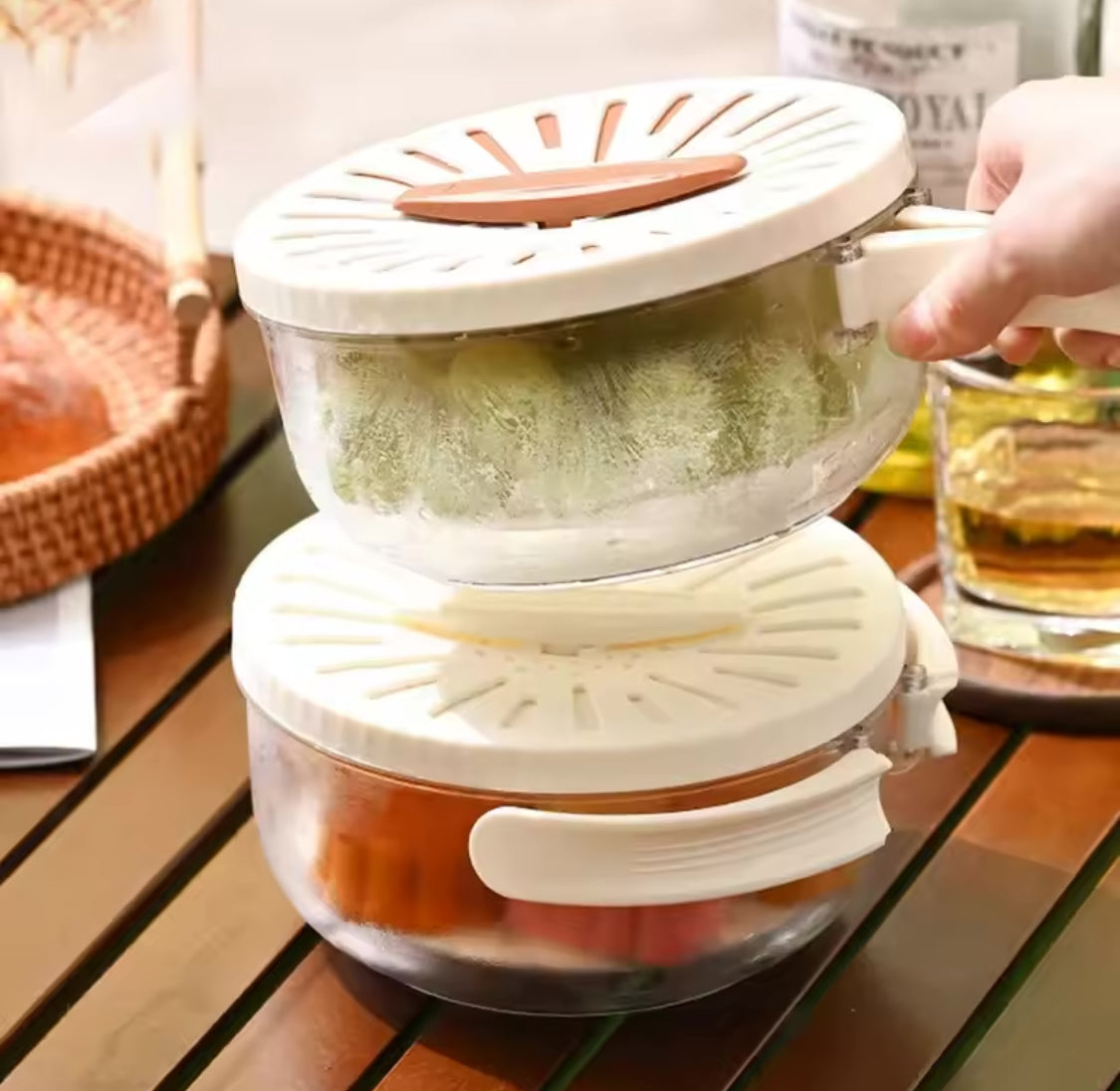 Foldable Fruit Drain Basket With Lid, Salad Mixing Vegetable Washing Bowl, Household Draining Bowl, Refrigerator Food Storage Container, Multipurpose Drain Basket With Adjustable Cover and Handle