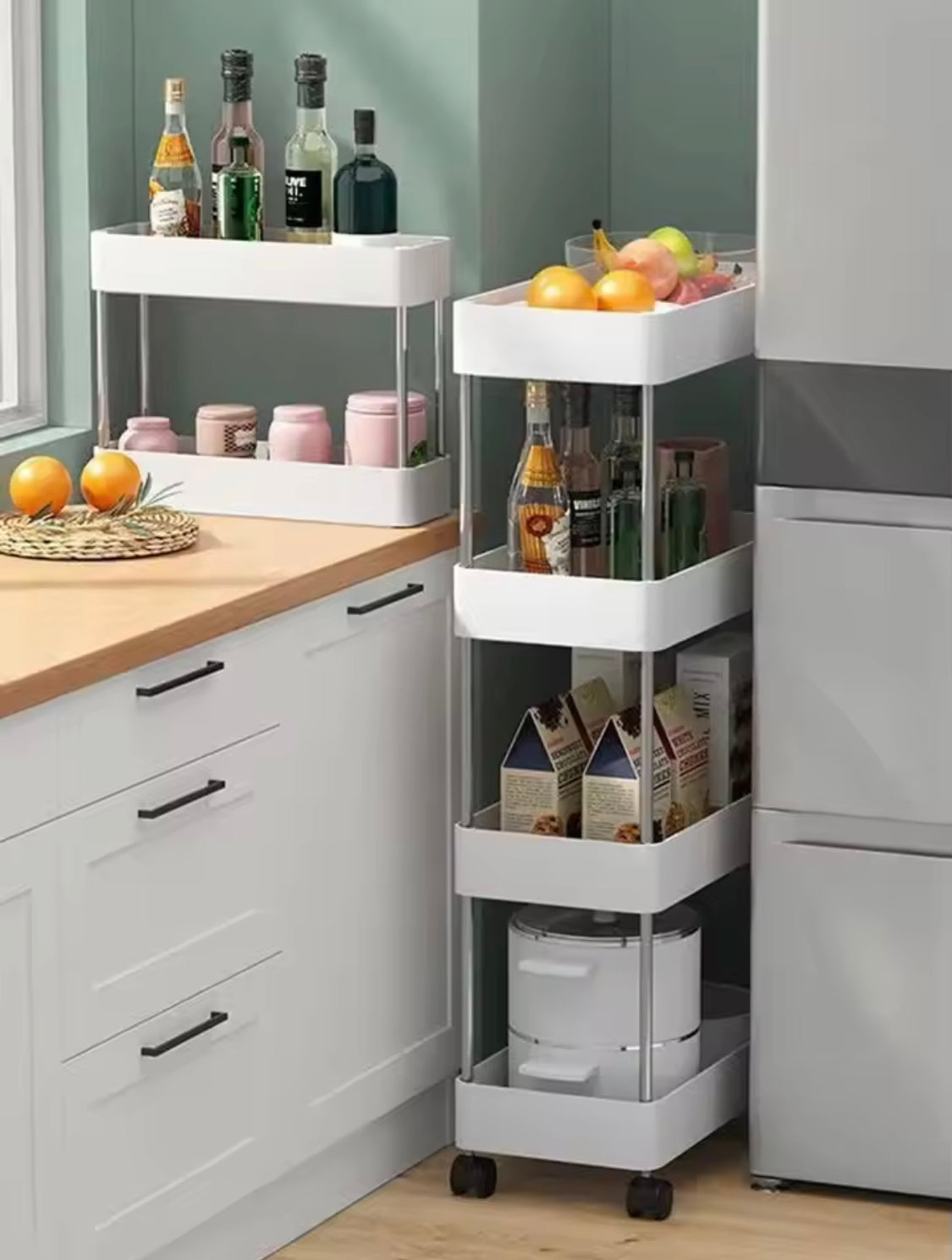 4 Layer Rolling Utility Cart, Bathroom And Kitchen Storage Rack With Wheels, Movable Kitchen Corner Trolling