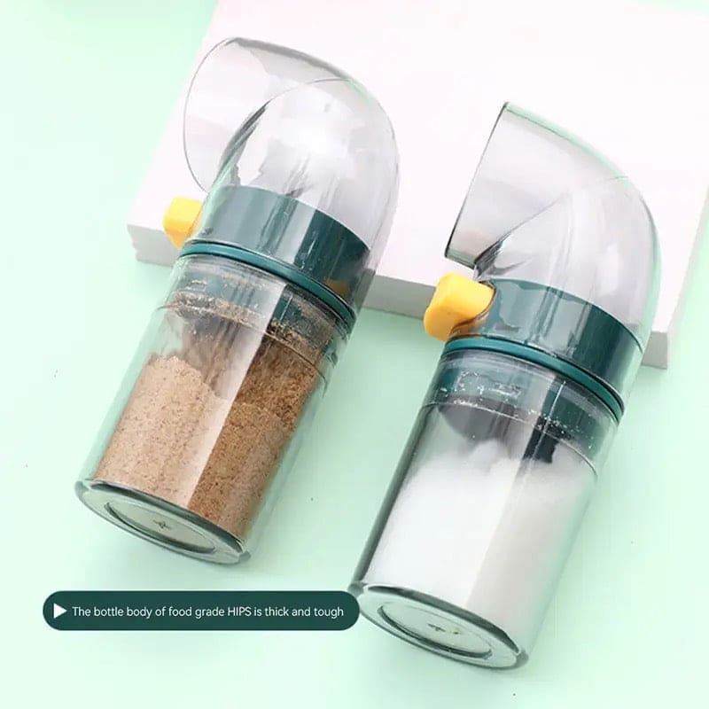 Metering Salt Dispenser With Stand, 0.5gm Push Type Salt Shaker, Quantitative Salt Control Bottle, Measurement Markings Herb & Spice Container, Clear Glass Condiment Bottle for Kitchen, Multipurpose Condiment Container