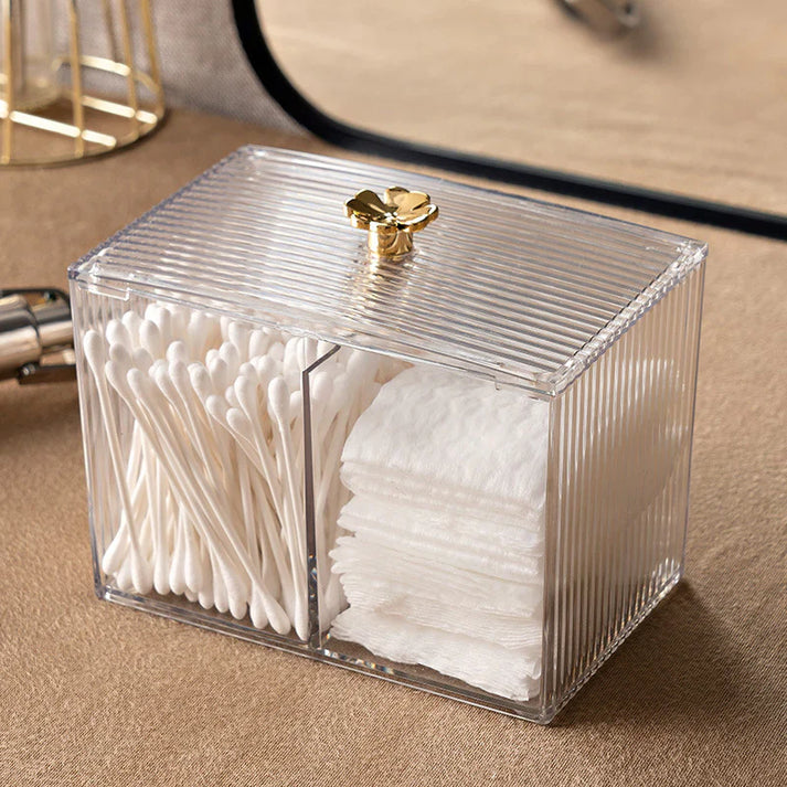 Acrylic Cotton Bud And Makeup Storage Box, Transparent Cosmetic And Cotton Organizer, Vanity Essentials Storage Box