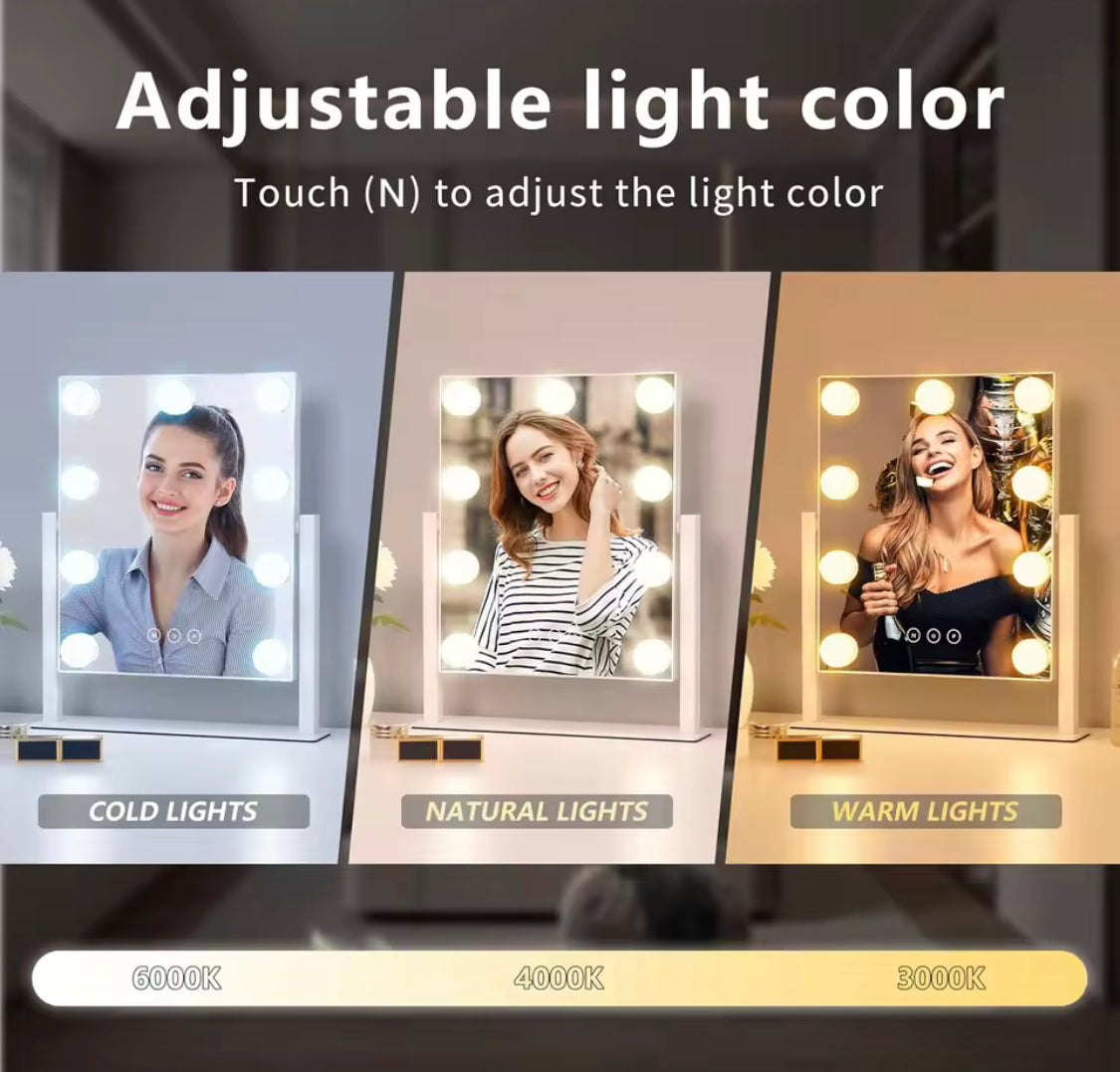 Smart Touch Vanity Mirror with Lights, Vanity Makeup Mirror with 3 Dimmable LED Bulbs, Rotatable Dressing Tabletop Mirror