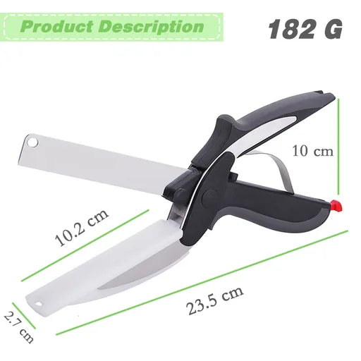 Kitchen Clever Cutter, 2 in 1 Utility Scissor, Pro Hand Held Knife Chopper, Multifunctional Kitchen Scissors knife, Salad Chopper with Built In Cutting Board, Kitchen Knife with Cutting Board