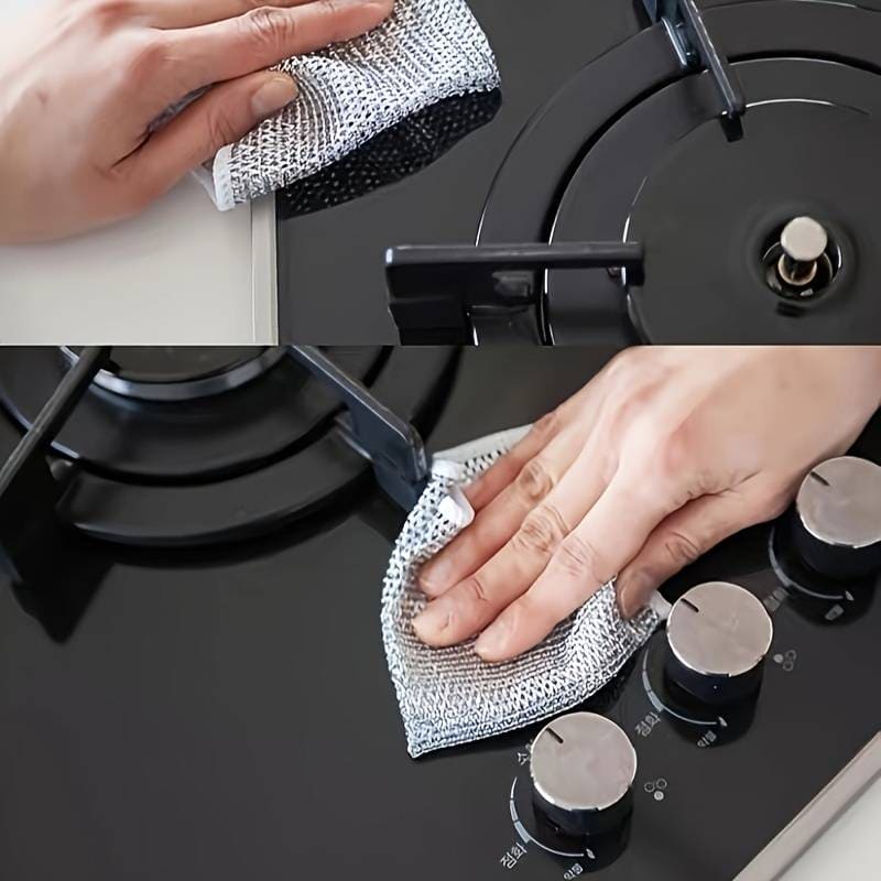 Steel Wire Dishwashing Cloth, Rust Removal Scouring Pad, Double Side Steel Wire Washing Brush, Multipurpose Steel Wool Rag, Reusable Steel Wool Dishcloth, Silver Wire Wipes Dish Towel, Non Scratch Wire Dishcloth