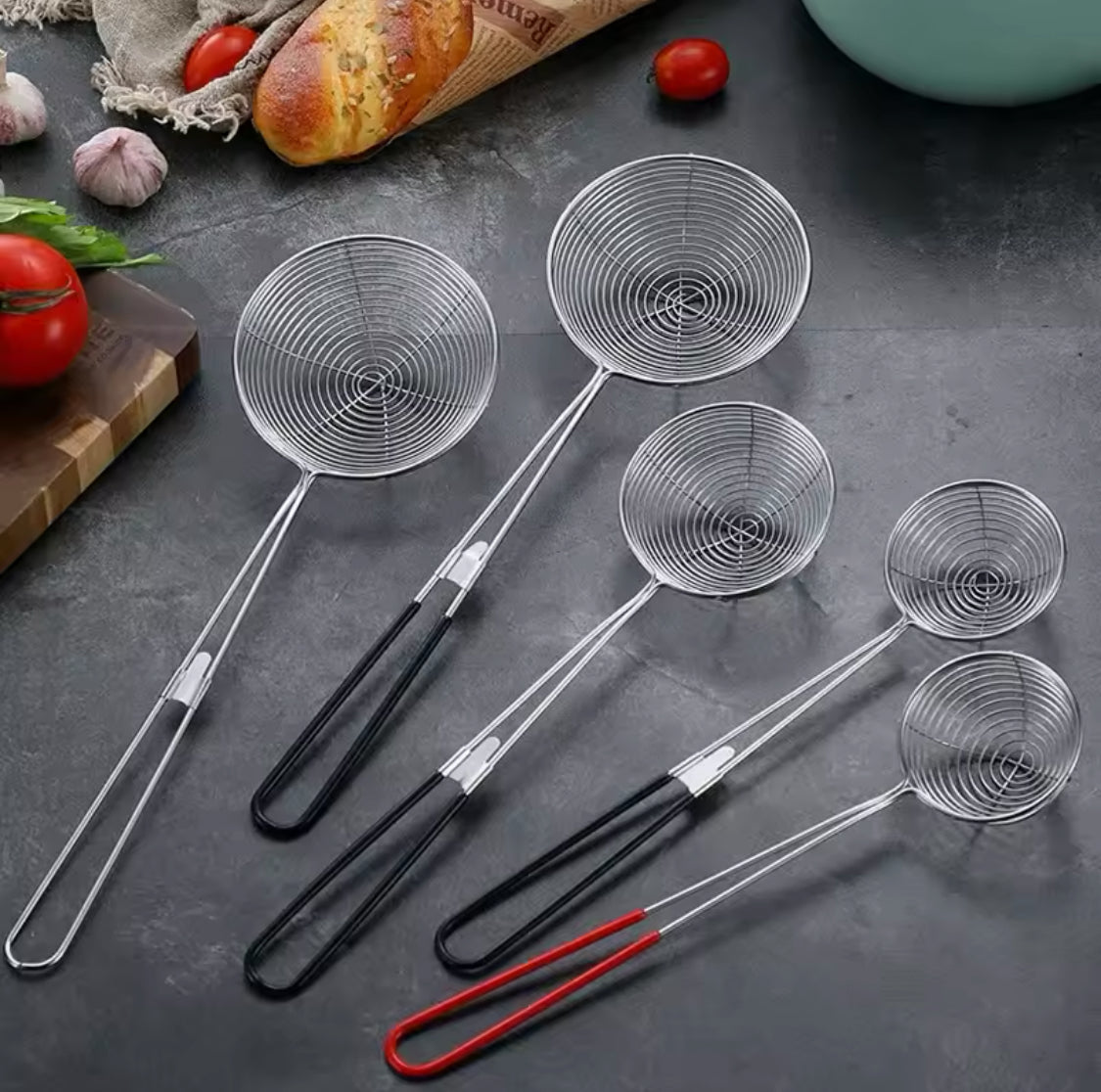 Long Handle Fry Strainer, Long Handle Skimmer, Oil Strainer Spoon, Fry Item Spatula, Cooking Fry Spoon