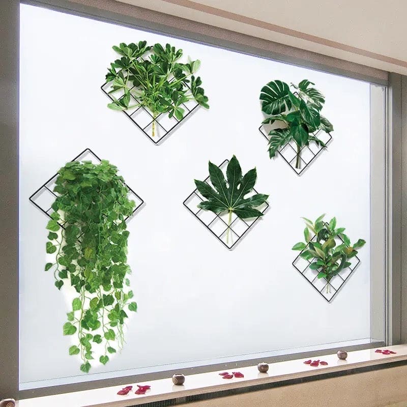 Green Plant Wall Sticker, 3D Artificial Plant Framed Wall Art, Indoor Leaves Wall Frame, Water Proof Affirmation Stickers, Removable DIY Green Leaf Flower Bonsai Wall Sticker, Self-Adhesive Home Decor Art Mural for Bedroom, Living Room, Kitchen, Office