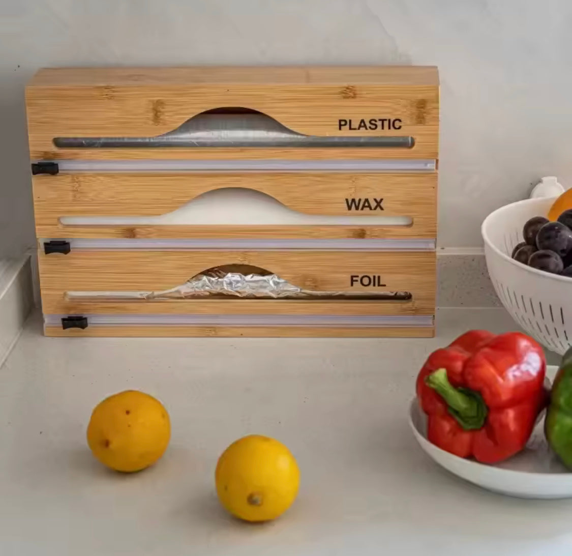 Wall Mounted Bamboo Foil Cling Film Cutter, Foil Dispenser With Cutter, Kitchen Wrap Dispenser, Kitchen Organization, Bamboo Plastic Film Cutter, Wall Film Dispenser