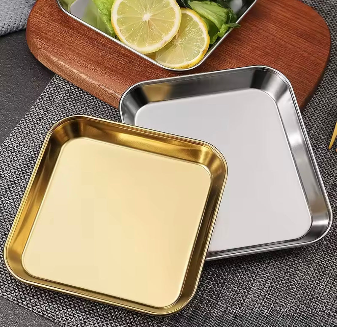 Luxury Square Stainless Steel Serving Tray, Snack Dish Serving Plate, Multipurpose Food Plate