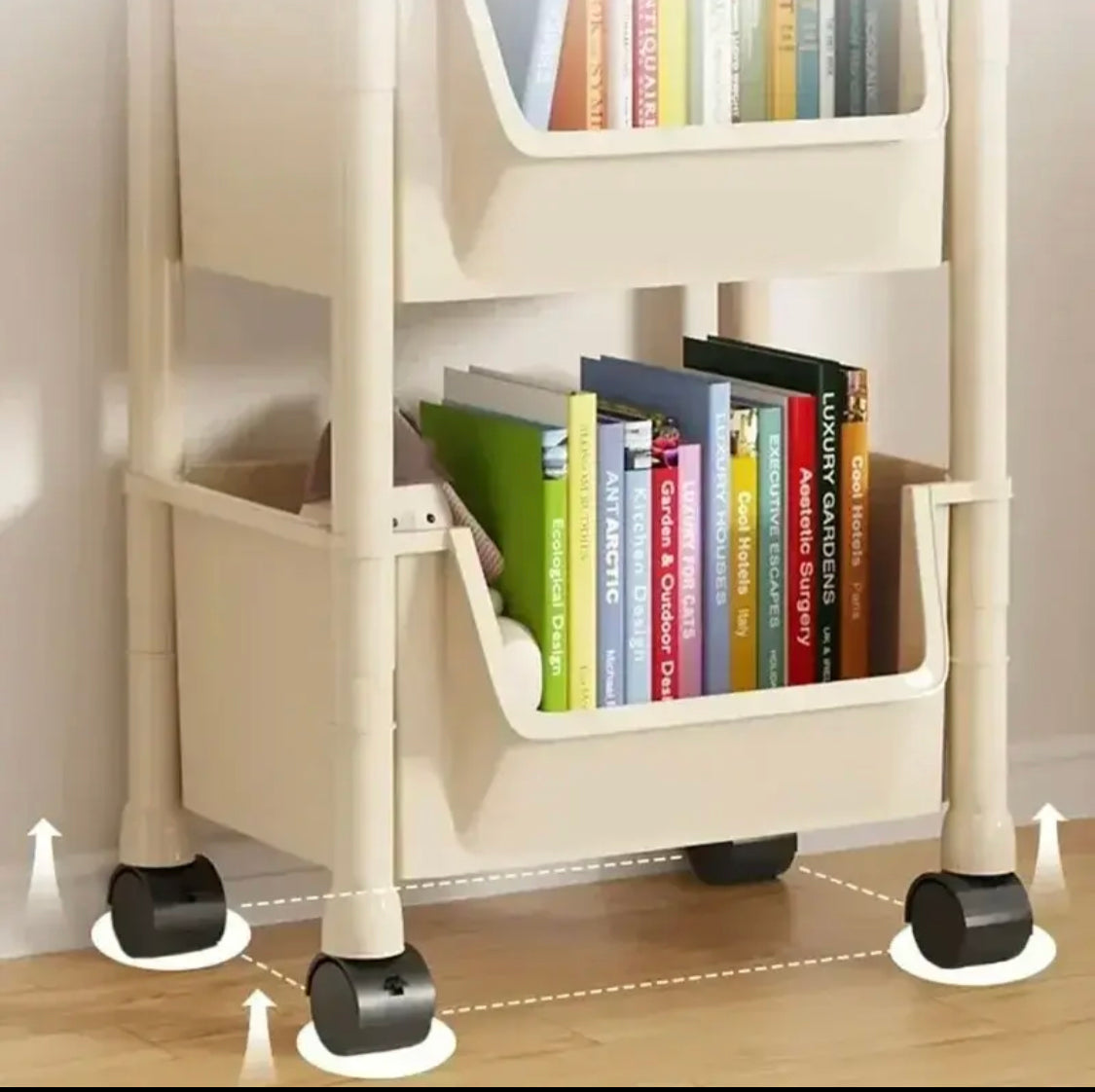 3 Layer Trolley Bookshelf, Multifunctional Storage Rack Trolley, Portable Mobile Display Shelf