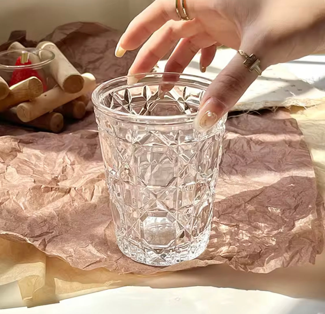 Diamond Patterned Cold Drink Glass,  Household Breakfast Milk Cup, Transparent Juice Cold Drink Cups