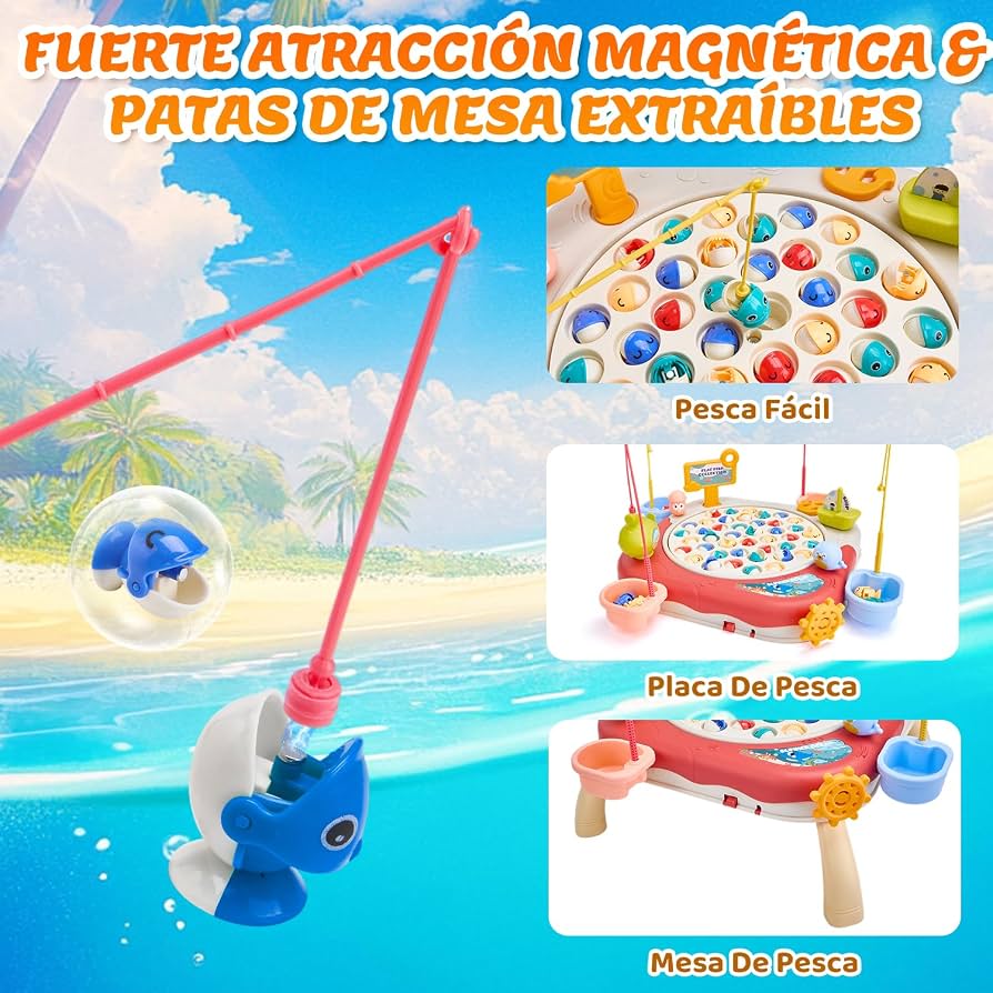 Kids Magnetic Fishing Catching Toy Game, Rotating Fish Catching Toy, Musical Educational Fishing Board Game, Kids Fishing Competition Play Set, Fishing Adventure Game Table for Kids, Educational Magnetic Fish Catching Game