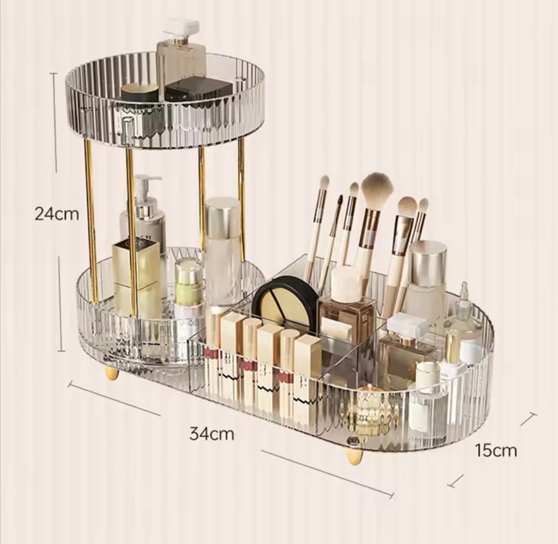 Rotating Vanity Counter Organizer, Multi Compartment Beauty Organizer, Acrylic Makeup Holder Organizer