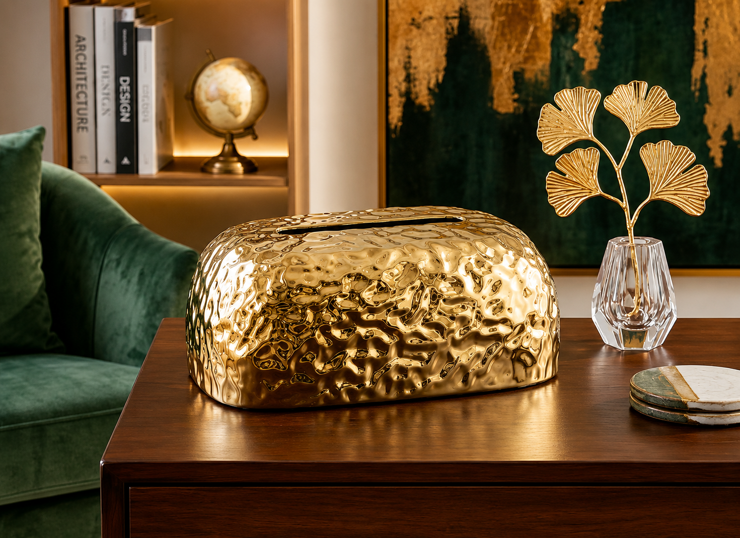 Luxury Hammered Texture Tissue Box, Elegant Metallic Tissue Holder,     Home Decor Tissue Holder