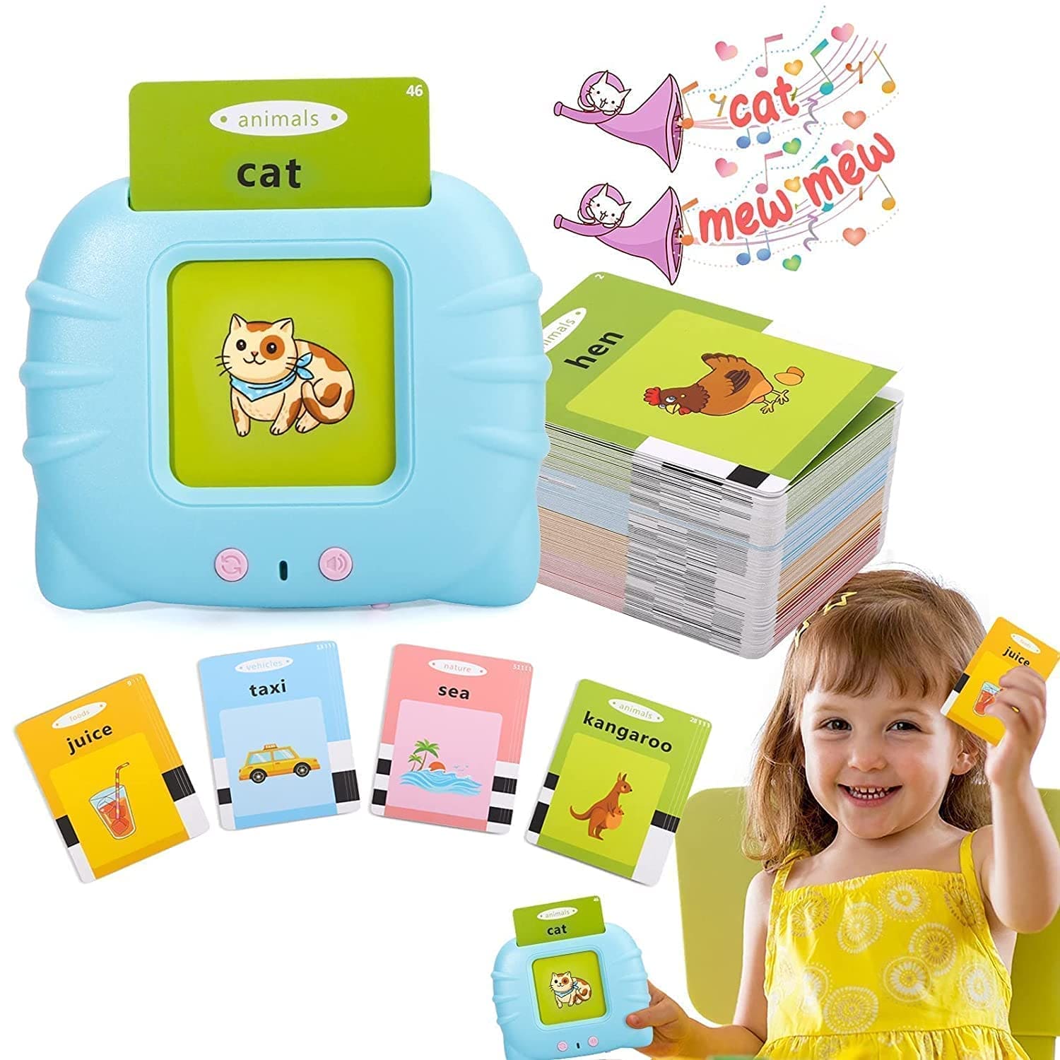 Talking Flash Card Reader, Set Of 12  Early Educated Card Machine, Pocket Vocabulary Educational Game, Educational Learning Talking Flash Cards, Kids English Language Electronic Audio Book, Toddlers Words Reading Helper