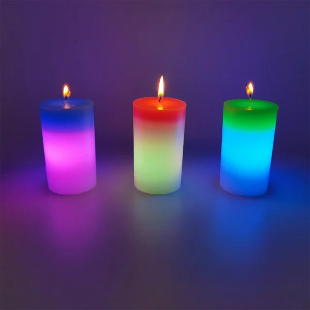 Magic Wax Led Candle, Mood Magic Color Changing Candle, Round Pillar Wax Color Changing Candles, Colorful Light Home Bedroom Camping Candle, Romantic Real Flickering Holiday Candle, LED Real Wax Wick Pillar Candle For Bedroom Bathroom Home Decoration