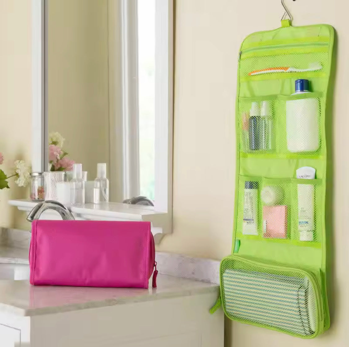 Makeup Hanging Organizer Pouch, Travelling Makeup Bag, Women Toiletries Organizer, Hanging Bathroom Wash Bag