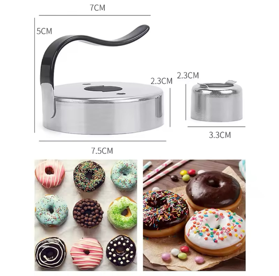 Stainless Steel Donut Mould, Multi-function Round Donut Mold, Creative Mousse Circle Cookie Mould with Handle