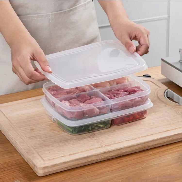 Transparent Four Grid Box, Food Storage Container, Storage Box Frozen Meat Compartment