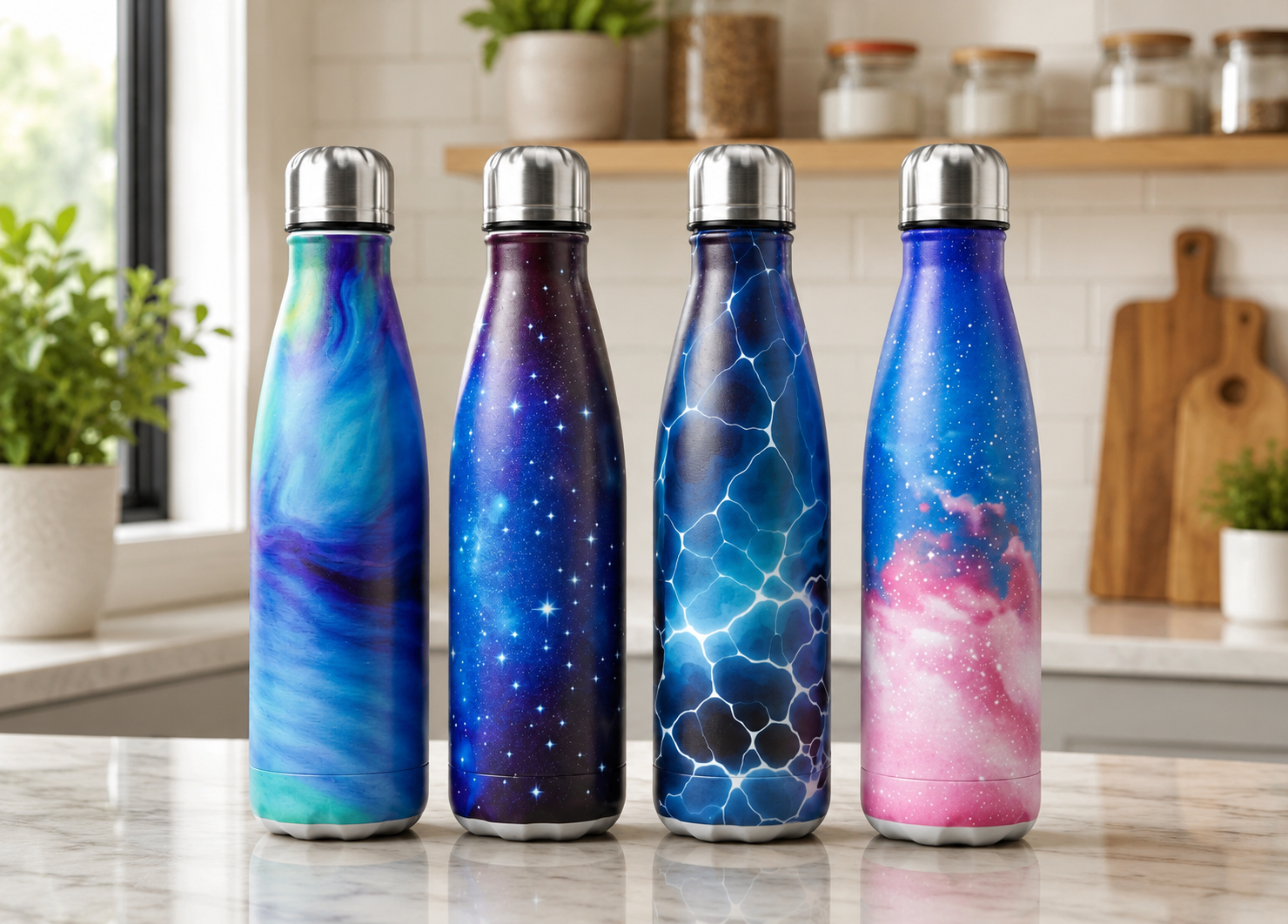 Printed Stainless Steel Vacuum Insulated Bottle, Matte Finish Thermal Water Bottle, Leakproof Thermal Water Bottle
