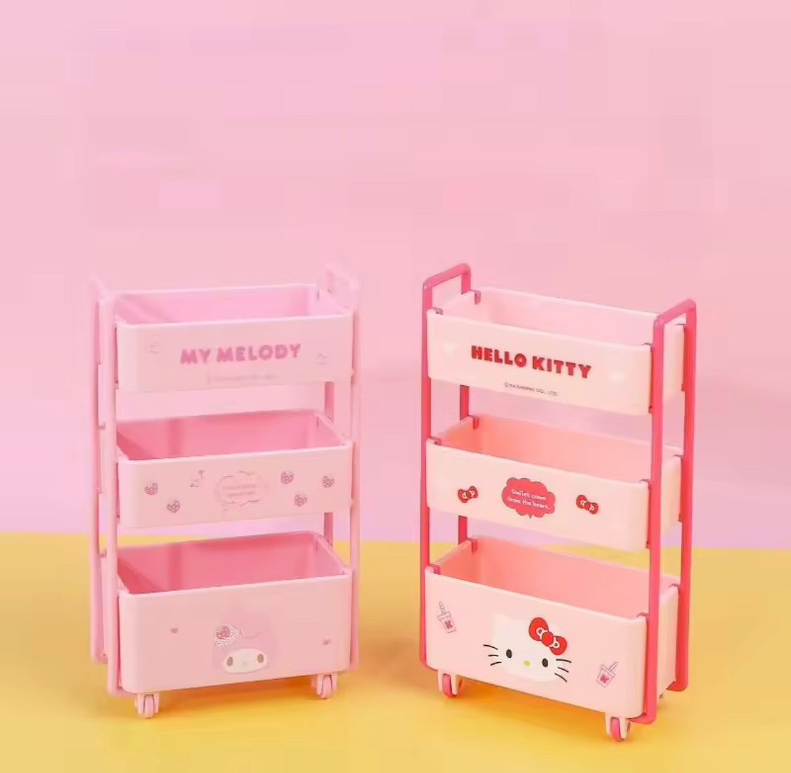 3 Tier Kawaii Mini Rolling Cart, Cute Desktop Sundry Storage Box, Mini Desktop Decorations Trolley