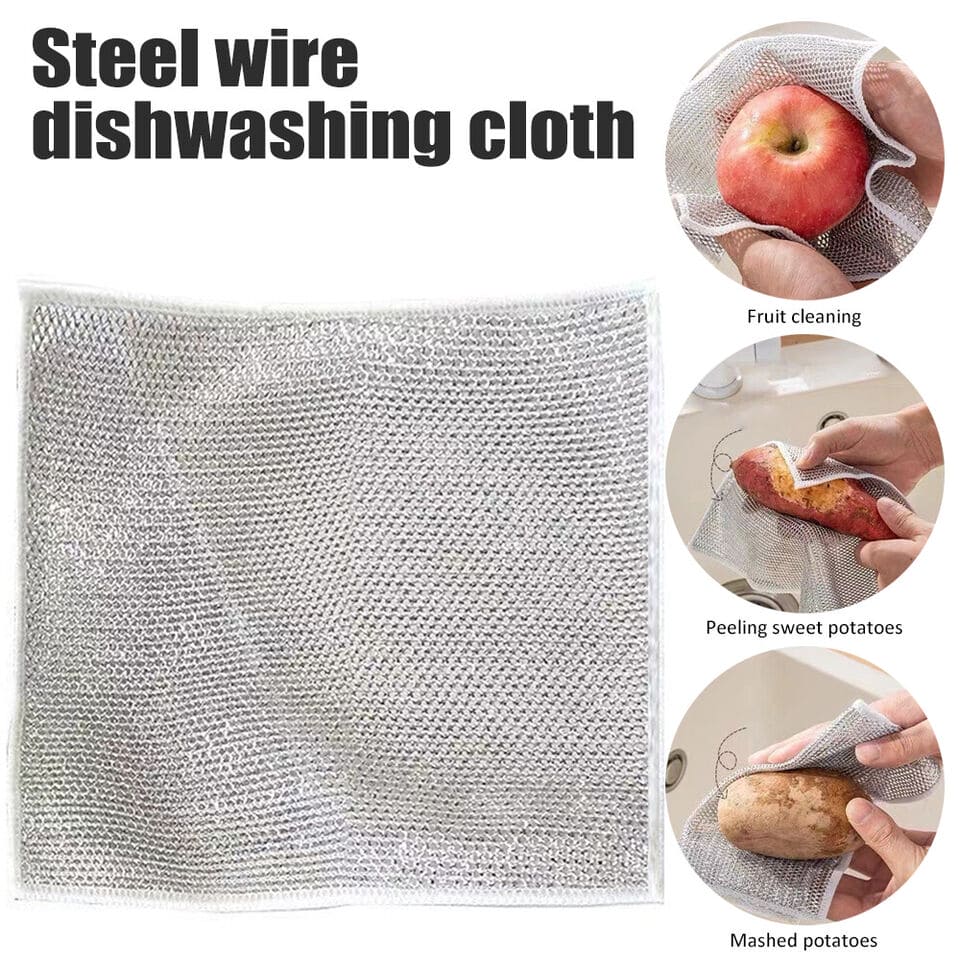 Steel Wire Dishwashing Cloth, Rust Removal Scouring Pad, Double Side Steel Wire Washing Brush, Multipurpose Steel Wool Rag, Reusable Steel Wool Dishcloth, Silver Wire Wipes Dish Towel, Non Scratch Wire Dishcloth