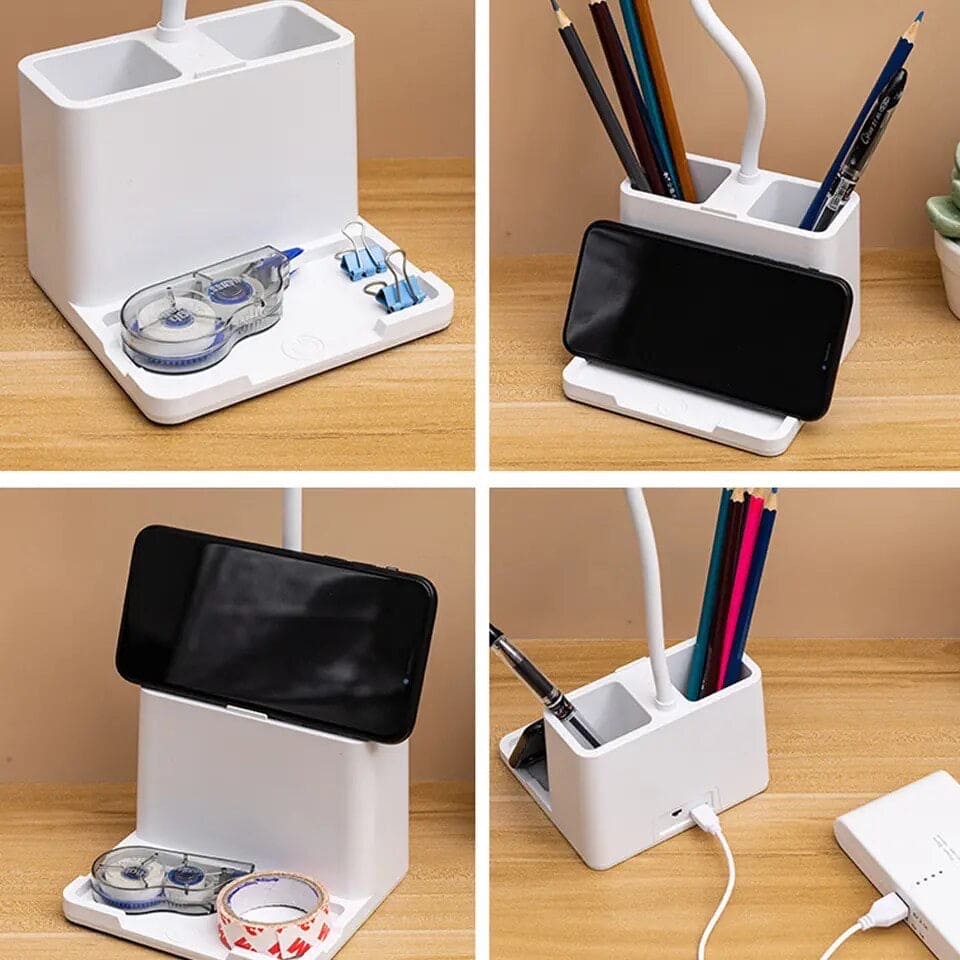 LED Table Lamp With Pen Holder, Long Bright Learning Light, Touch Control Night Light, Rechargeable Study Lamp, 3 Modes Dimming Bedside Light, Adjustable Gooseneck Reading Lamp