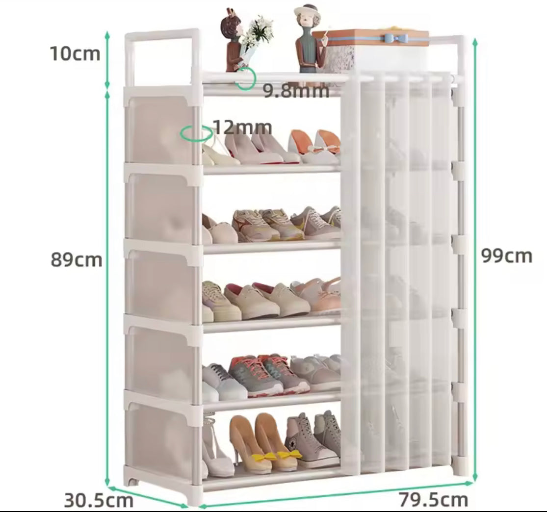 Dustproof Shoe Rack With Curtain, Stackable Multilayer Shoe Rack, Space Saving Footwear Organizer, Shoe Rack Organizer Cabinet With Curtain