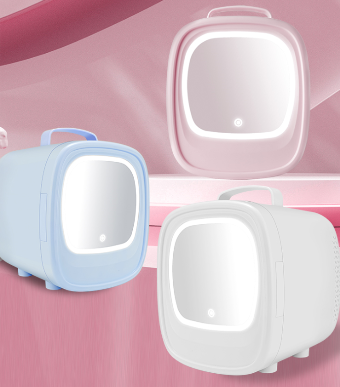 Portable Mini Fridge For Skin Care, Cosmetic Refrigerator With Mirror And LED, Mini Table Top Skin Care Fridge