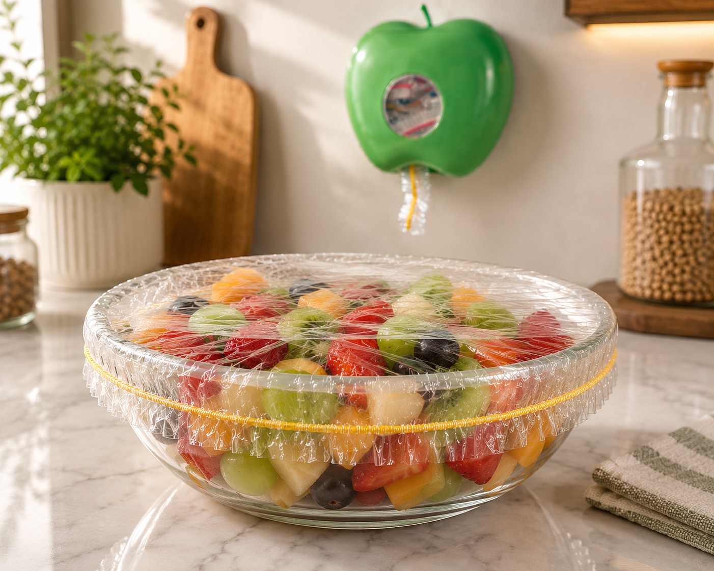 Apple Plastic Bag Organizer, Plastic Wrap Storage Box, Kitchen Bathroom Disposable Organizer, Transparent Disposable Plastic Bags Organizer, Elastic Fresh Keeping Bag Storage Container