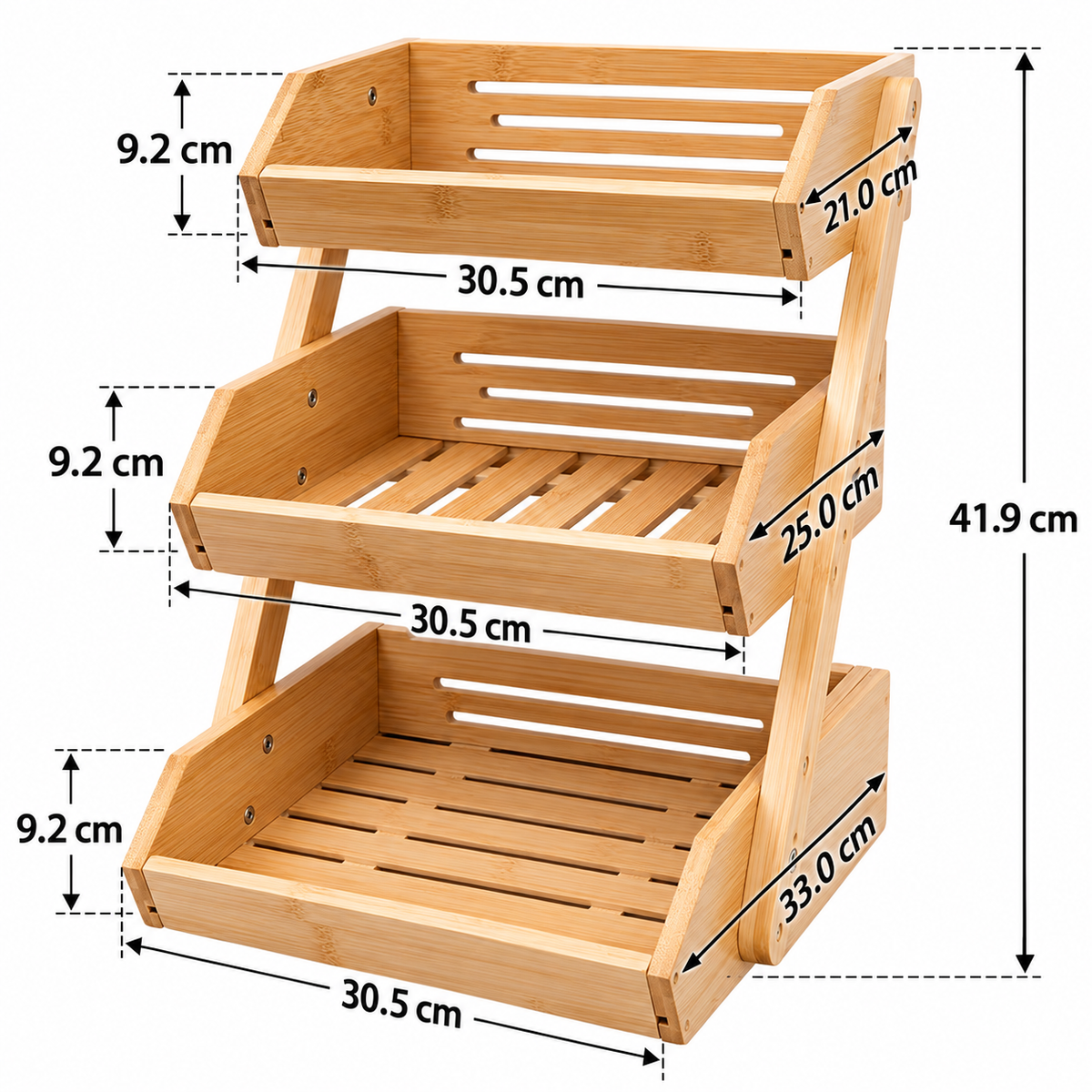 3 Tier Bamboo Fruit and Vegetable Organizer, Wooden Kitchen Storage Basket Stand, Wooden Fruit and Vegetable Display Stand, Countertop Fruit and Vegetable Holder