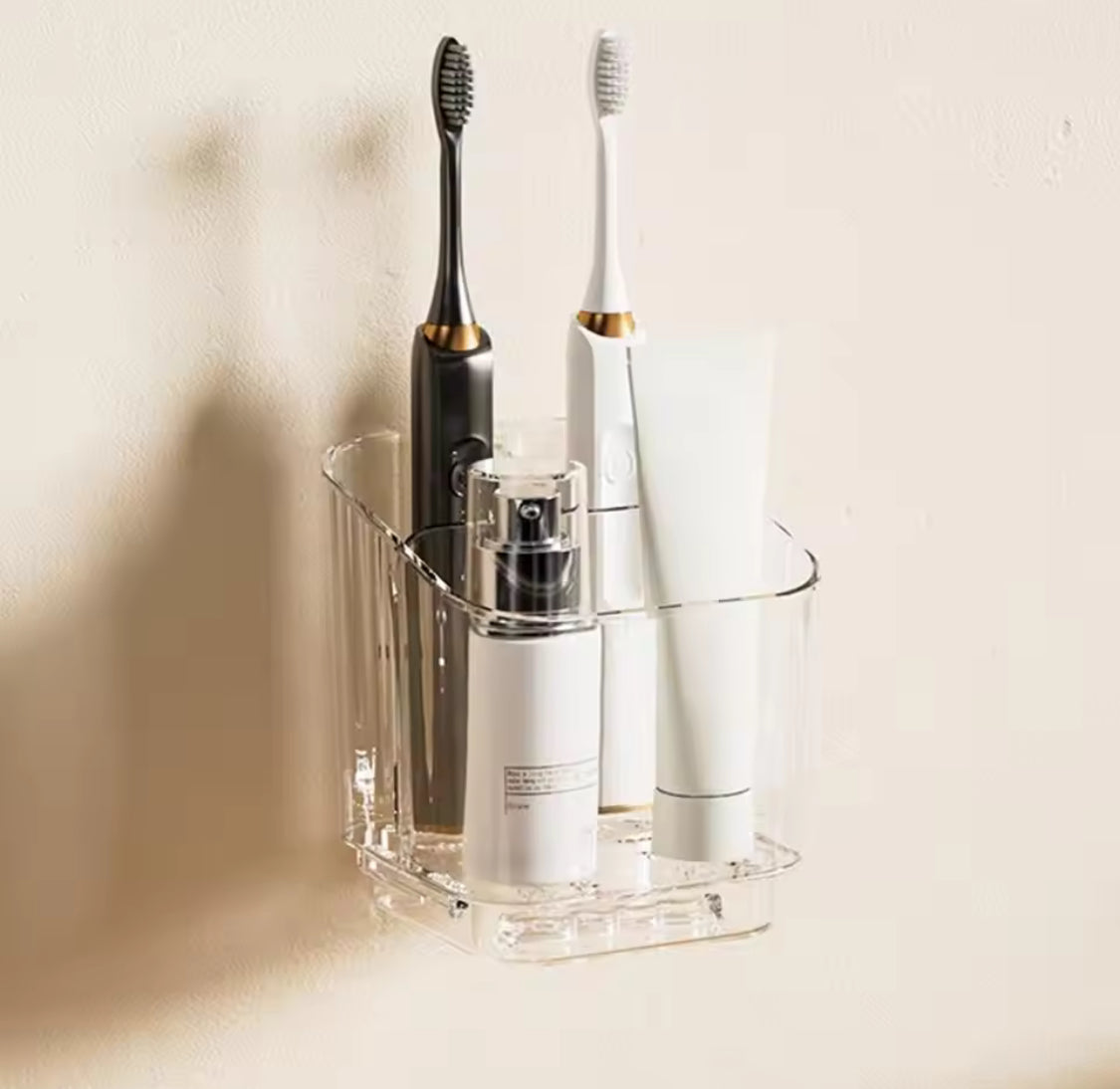 3 Slots Toothbrush Holder With Drain Tray, Removable Divider Wall Mounted Bathroom Organizer, Multifunctional Bathroom Storage Holder, Space Saving Bathroom Accessories