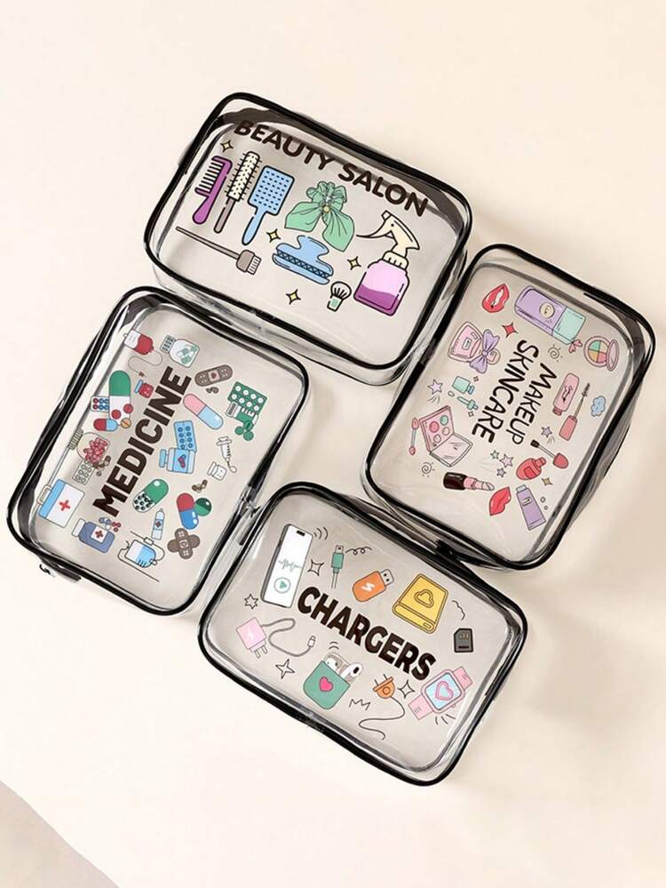 Transparent PVC Makeup Bag, Waterproof Printed Travel Toiletry Bag, Large Capacity Cosmetic Organizer