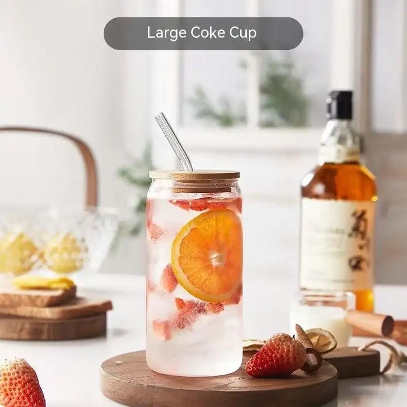 Bubble Tea Cup, 500ml Glass Mug With Bamboo Glass And Straw, Multipurpose Iced Coffee Cute Tumbler Cup for Cocktail, Party Beverage Cup, Portable Glass Water Cup with Straw Lid, Household Borosilicate Straw Glass