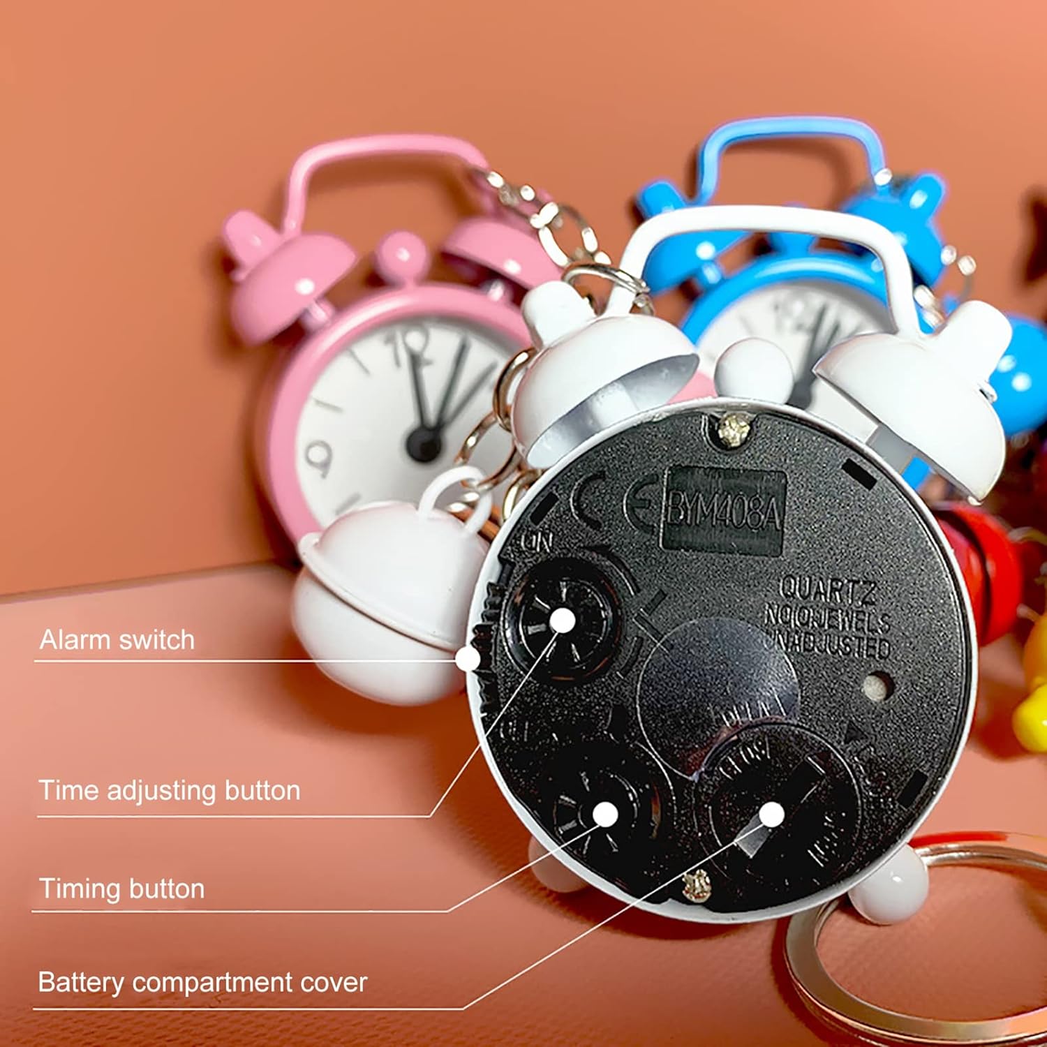 Alarm Clock Keychain, Mini Alarm Clock Keychain, Cute Analog Clock Time Key Pendant, Keychain Bag Ornament, Portable Multifunctional Clock Pendant for Bags