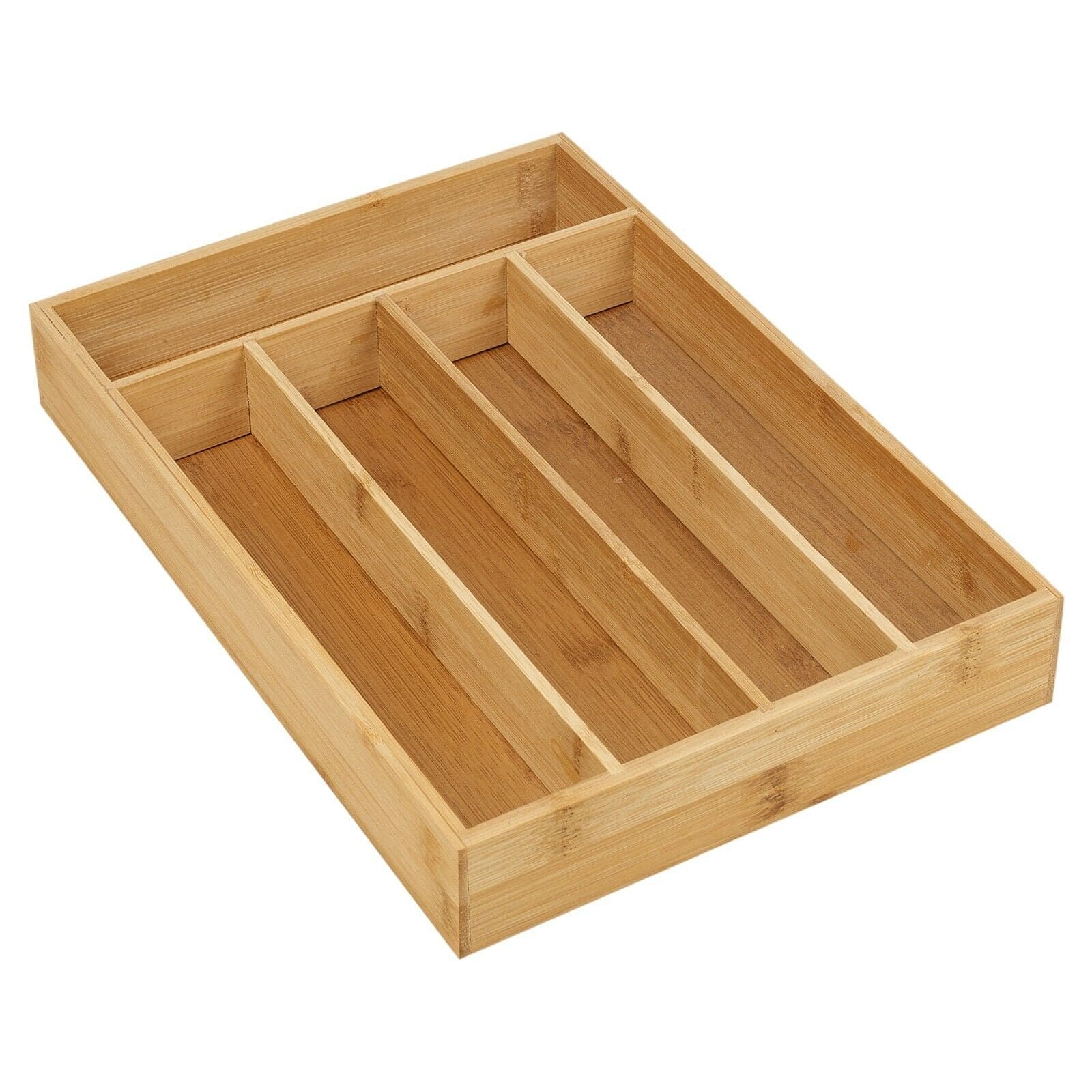 5 Compartment Bamboo Cutlery Tray, Kitchen Drawer Utensils Holder, Wooden Knife Fork Spoon Organizer Case, Bulk Bamboo Cutlery Tray, Drawer Multi Compartment Flatware Tray