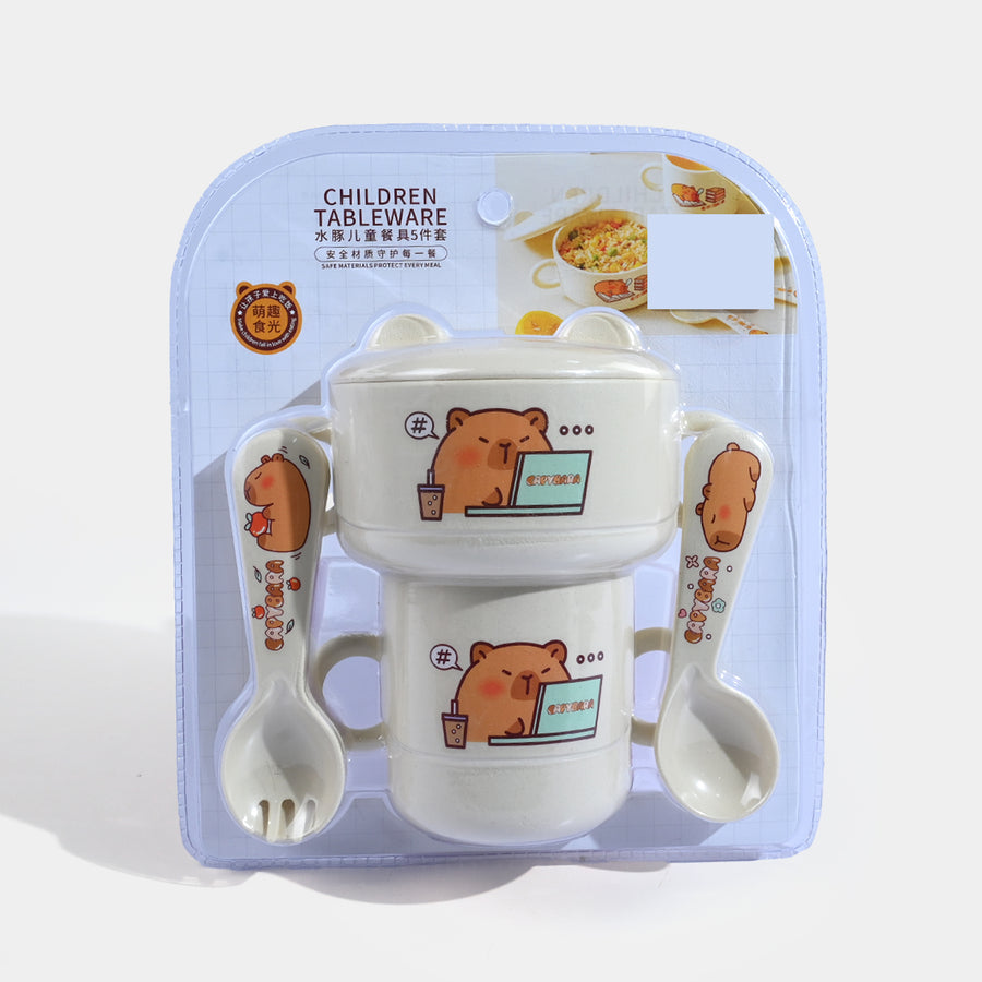 Cute Bear Ceramic Bowl with Spoon Set, Cute Cartoon Kids Mealtime Set, Adorable Kids Feeding Bowl & Spoon, Cute Animal Kids Bowl & Cup Sst