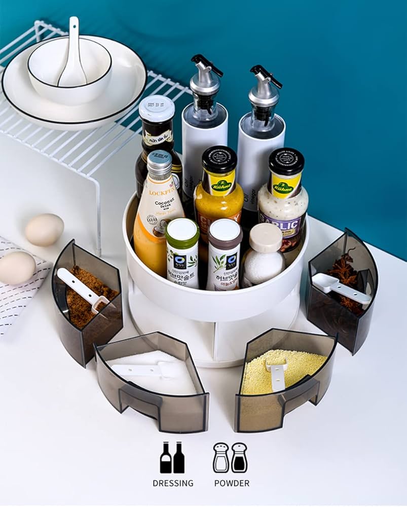 360° Rotating Kitchen Storage Rack, Multifunctional Rotatable Spice Storage Shelf, Seasoning Kitchen Organizer With Base, Rotatable Condiment Rack