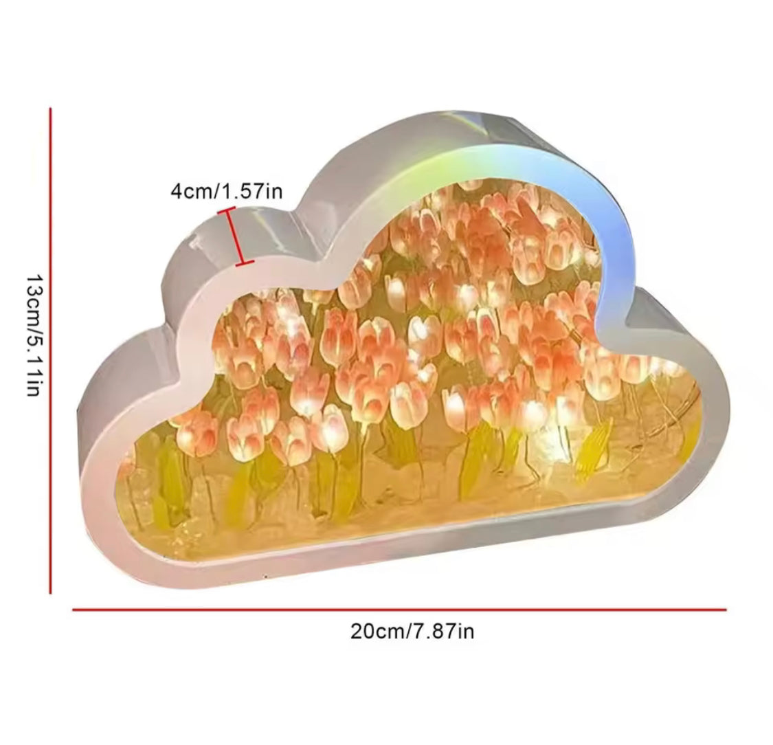 Cloud Shape Tulip Flowers Night Light, Bedroom Decor Mirror Table Lamp, Clouds Tulip Atmosphere Lamp