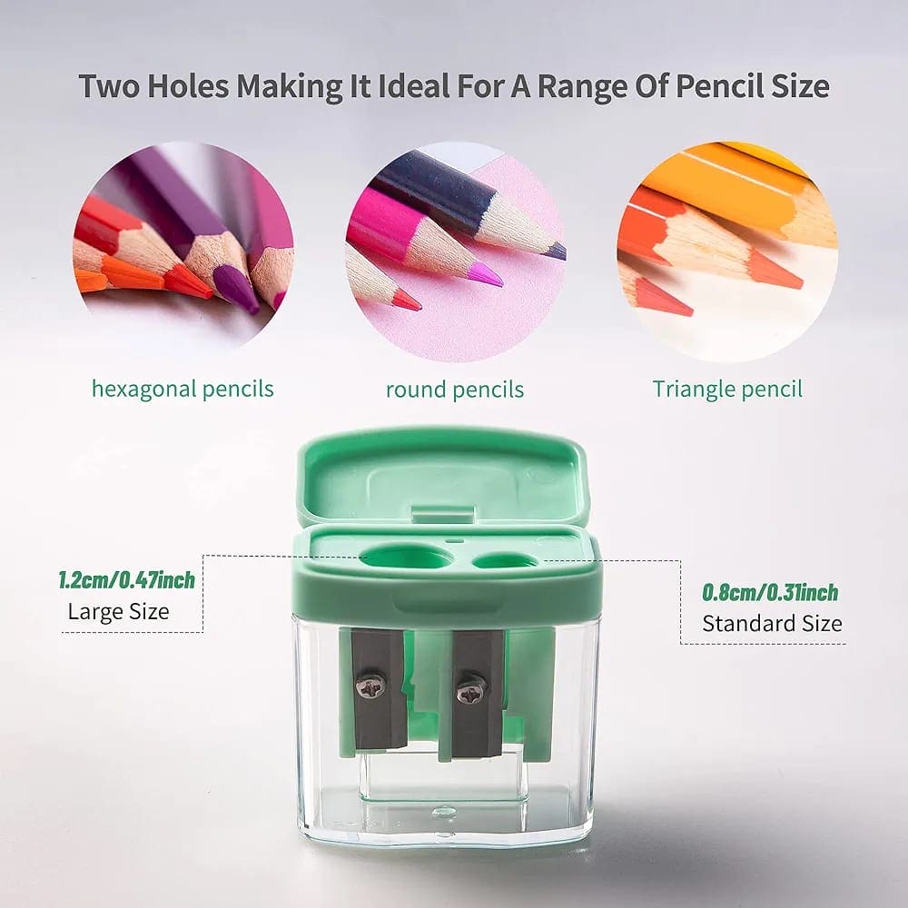 Double Hole Pencil Sharpener, Transparent Standard Pencil Cutting Machine, Manual Pencil Sharpener with Container, Colorful Compact Dual Holes Pencil Sharpener, Handheld Pencil Sharpeners for School Office Supply